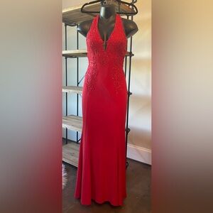Niki Women’s Formal Red Gown By Niki Liva, Halter Back